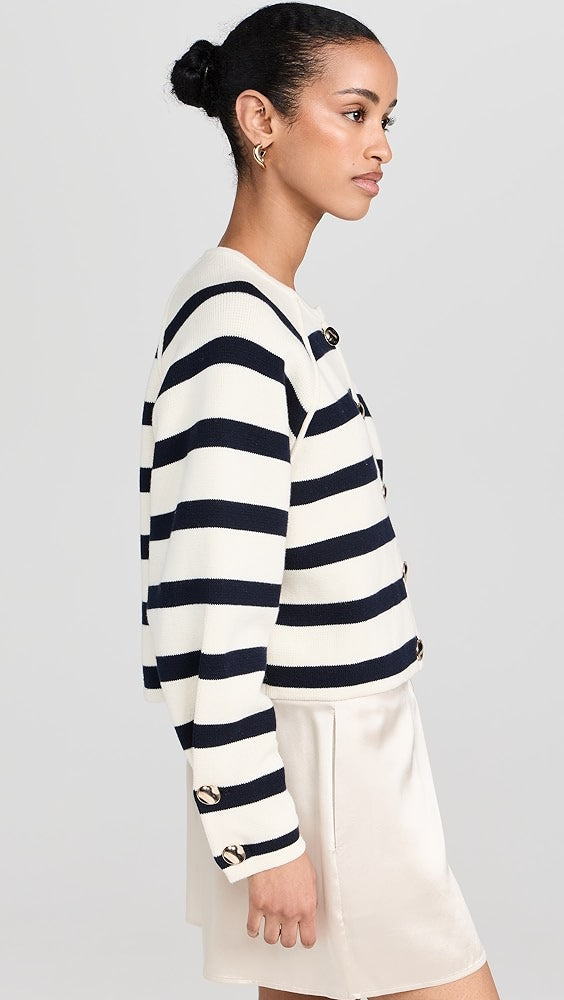 BA Massimo Striped Cardigan in Ecru/Navy