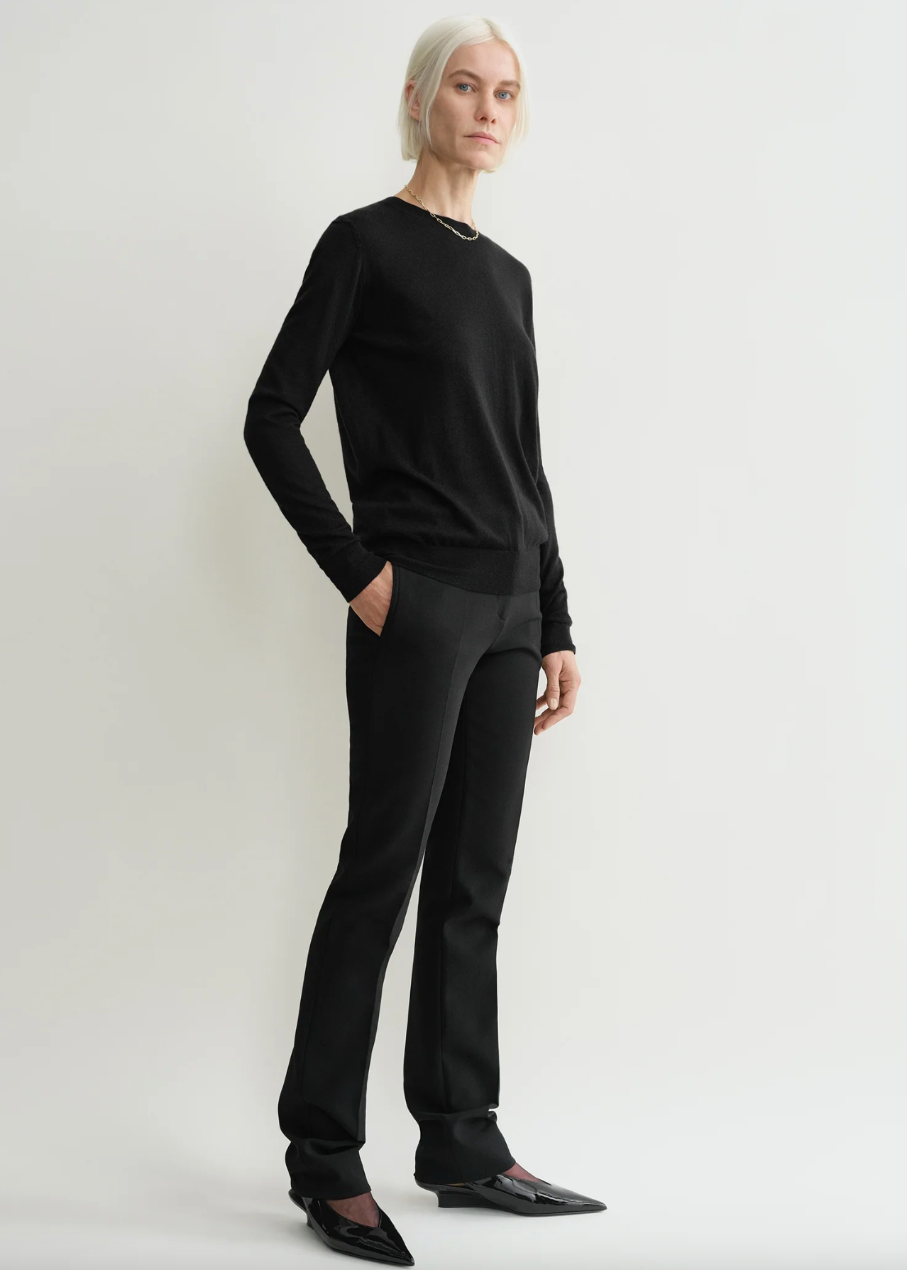 Tot Crew-neck Wool-Silk Fine Knit Sweater Pullover