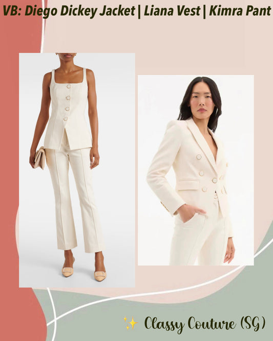 VB Diego Dickey Jacket | Liana Button-Up Vest Top | Kimra Straight-Leg Pant | Ecru Stretch-Cotton Set
