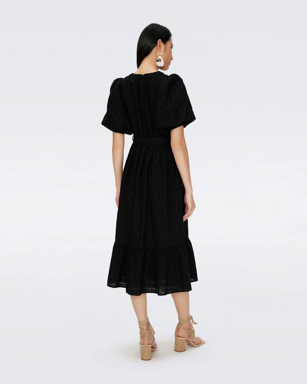 DVF Polina Cotton Midi Dress in Black