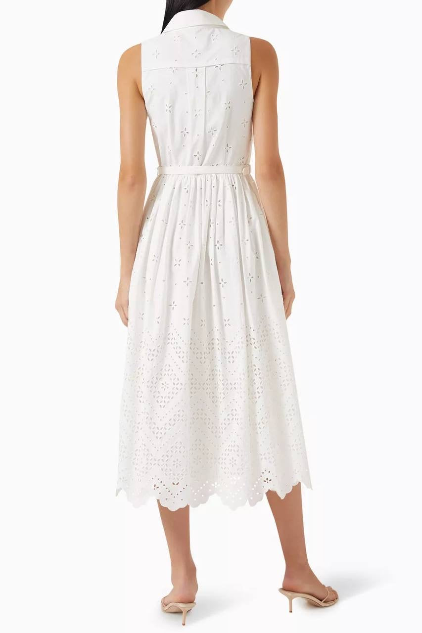 SP White Cotton Broderie Collared Midi Dress