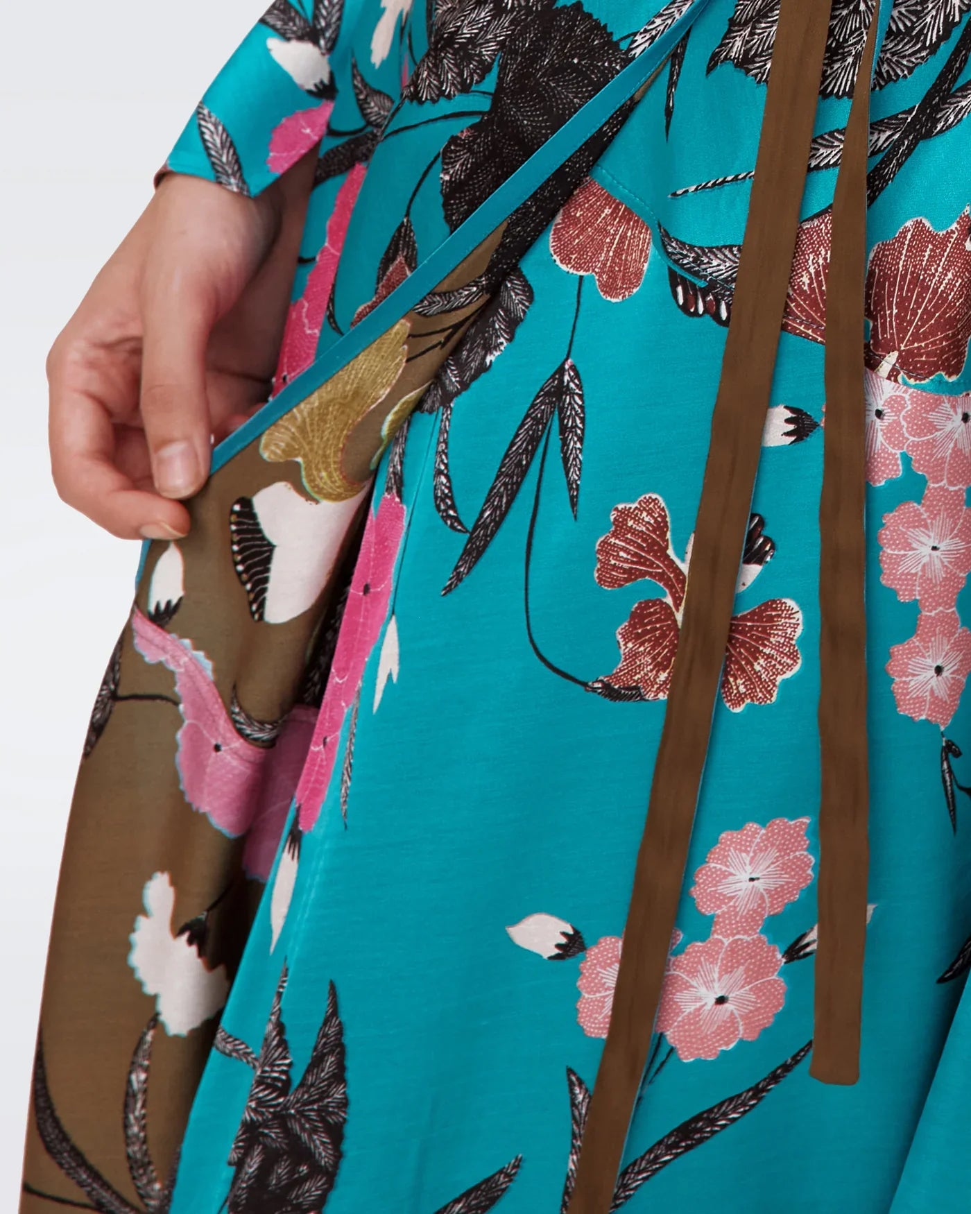 DVF Anika Reversible Viscose Midi Dress in Festival Floral Teal and Olive