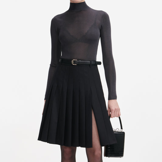SP Black Pleated Twill Midi Skirt