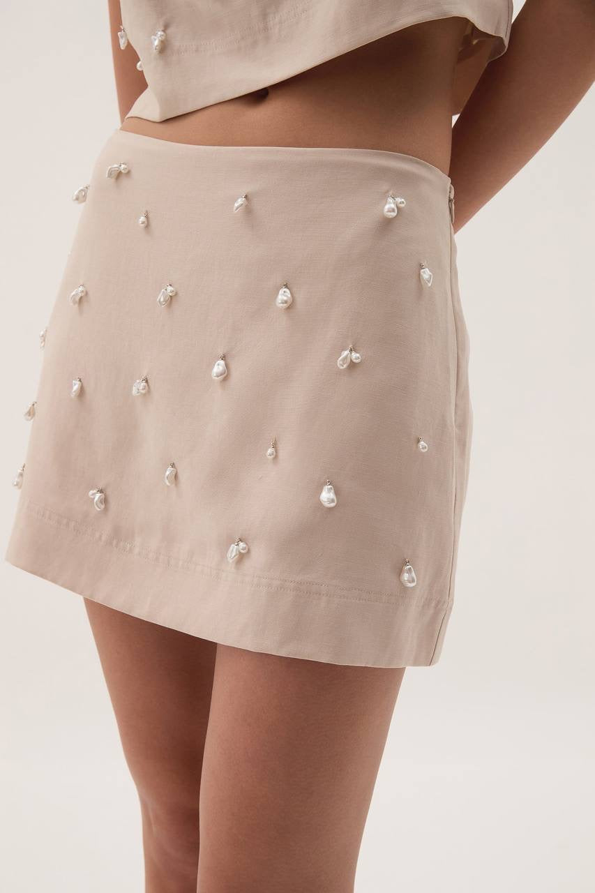 AJ Akoya Crop Top | Mini Skirt | Linen-blend Set