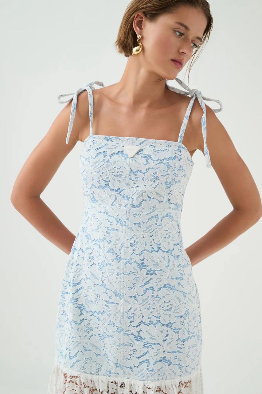 AJ Clover Panelled Maxi Dress in Whitebay Blue