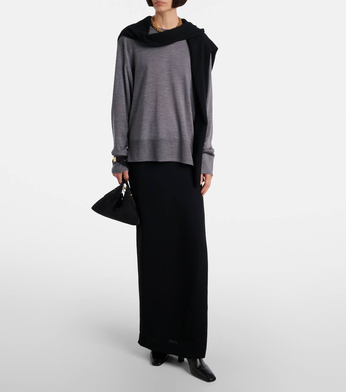 Tot Crew-neck Wool-Silk Fine Knit Sweater Pullover