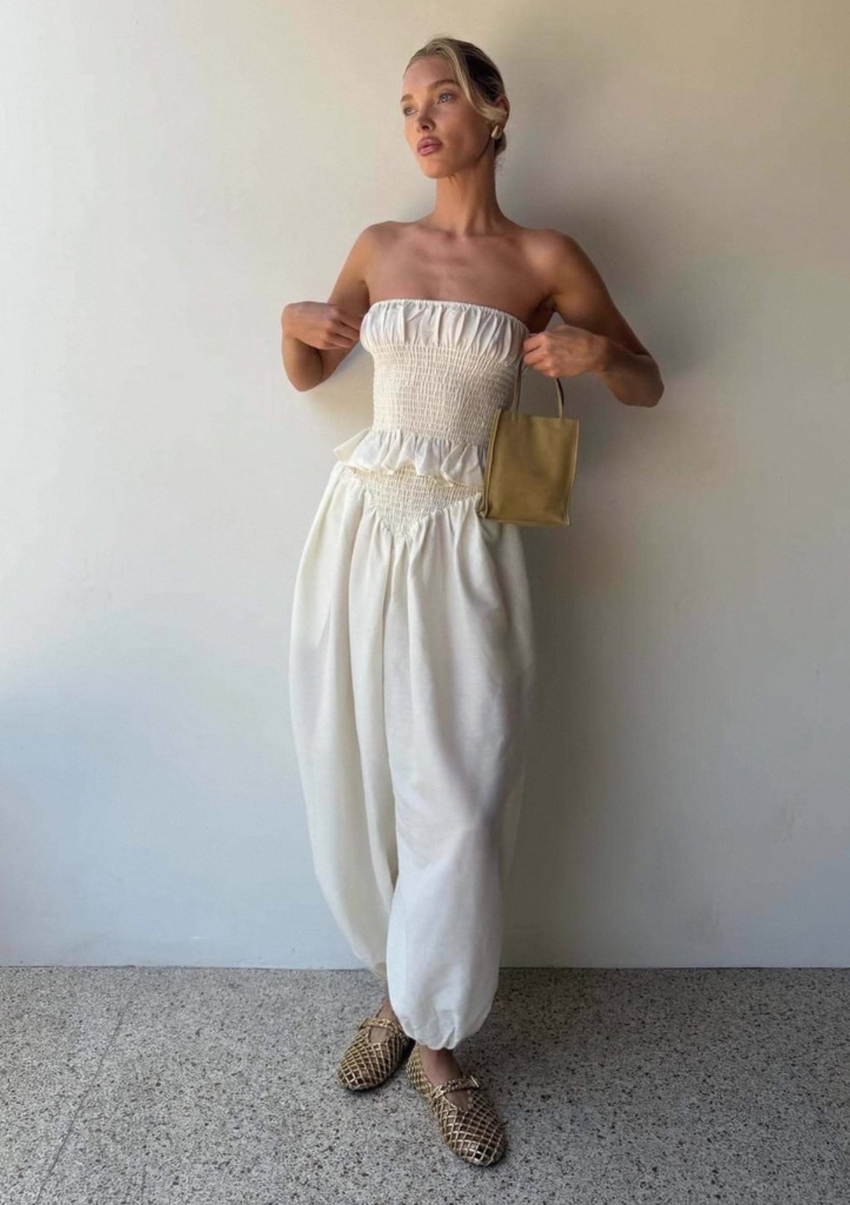 HS Smocked Tunic Bandeau Top | Balloon Pant | Wool-Silk Set