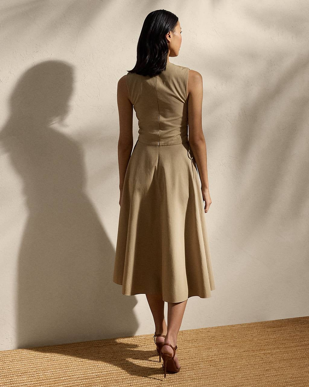RL Renna Cotton Gabardine Lace Bodice Day Midi Dress