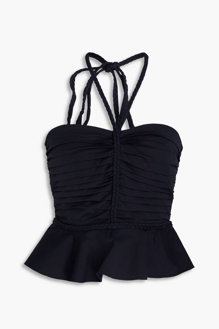 VB Arienne Stretch-Cotton Halter Peplum Top