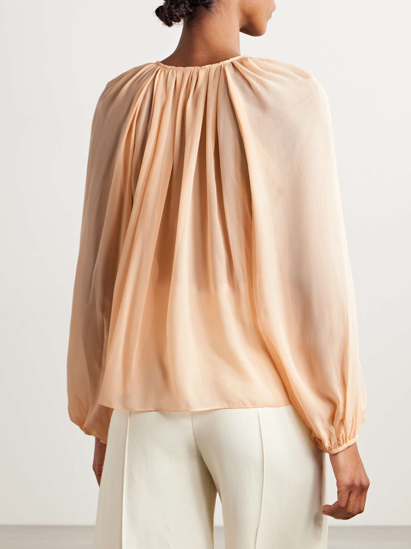 UJ Safa Long Sleeve Silk Blouse Top with Tie