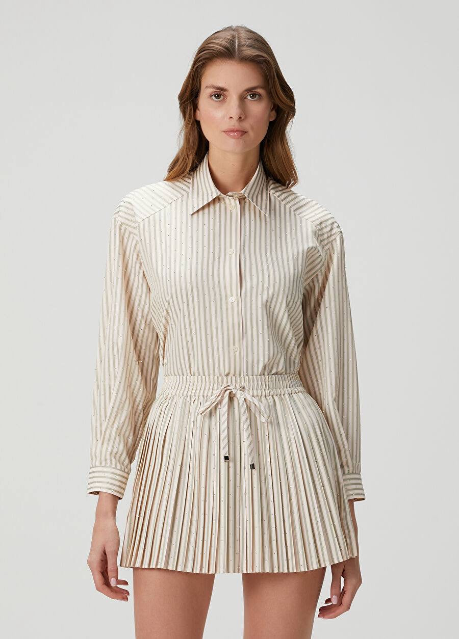 SD Stella Rhinestone Cropped Cotton Shirt | Stellie Pleated Mini Skirt | Set