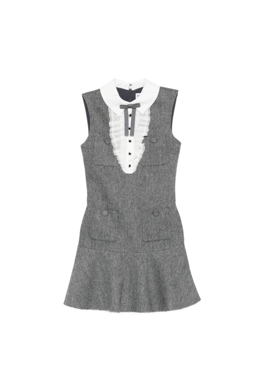 SP Grey Herringbone Lace Bib Mini Dress