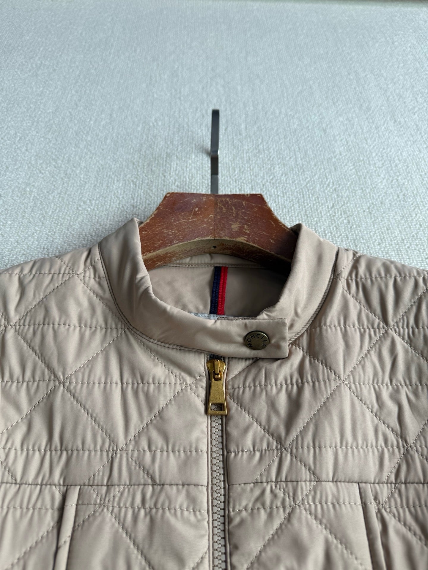 MC Craon Square-Quilted Short Padded Jacket in Peach Pink