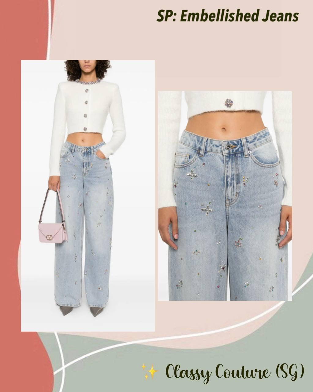 SP Embellished High Waist Jeans in Light Blue Wash