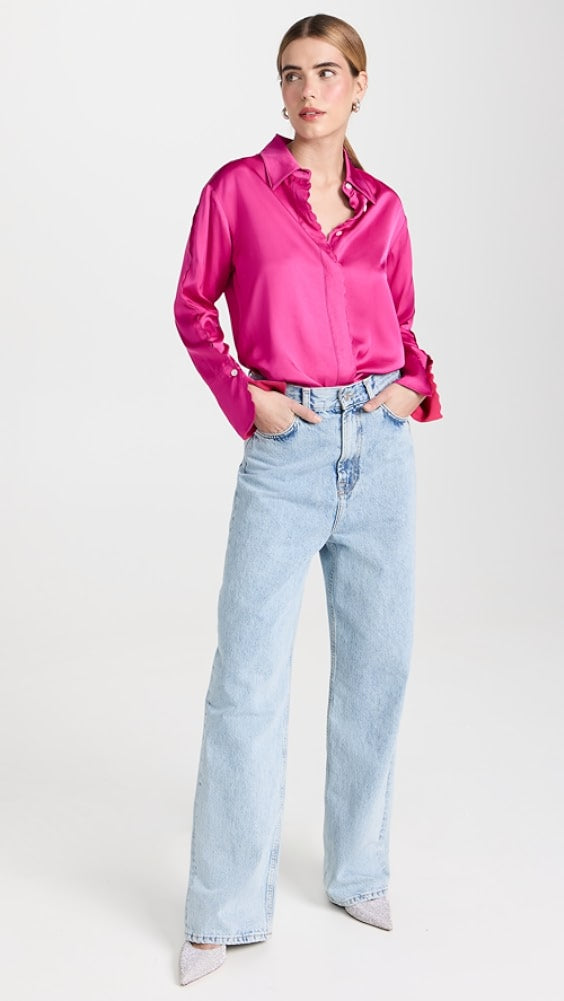 ALC Haven Scalloped Satin Top | Viscose Blouse