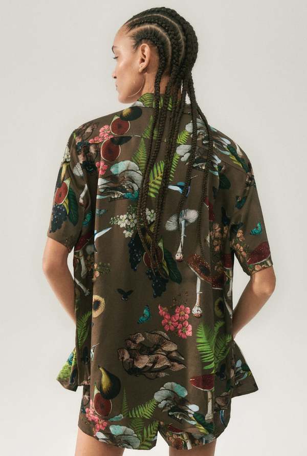 SALE! SL Short Sleeve Boyfriend Shirt Magic Mushroom Silk