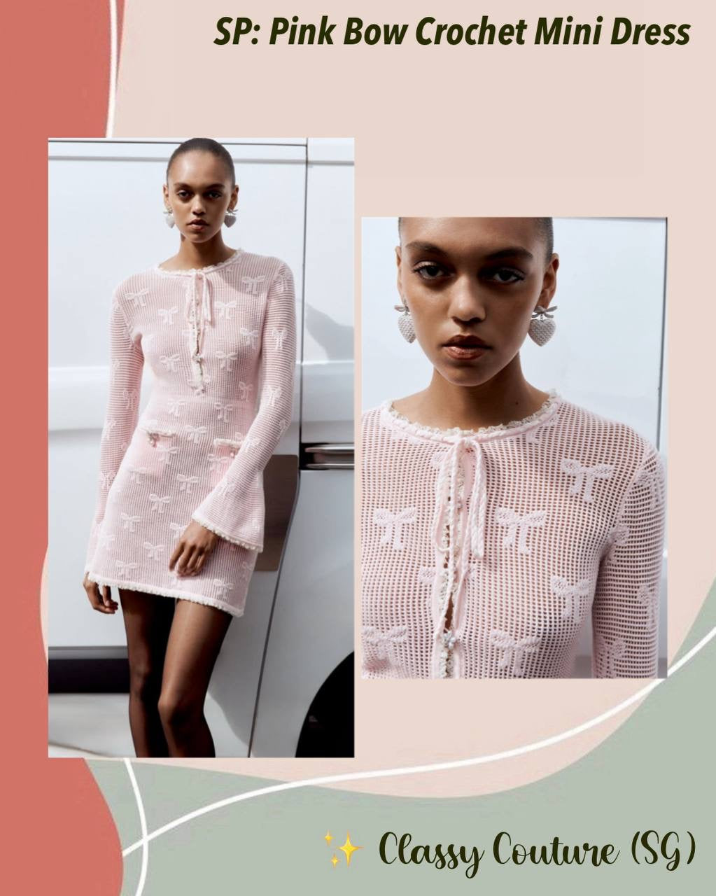 SP Pink Bow Crochet Mini Dress