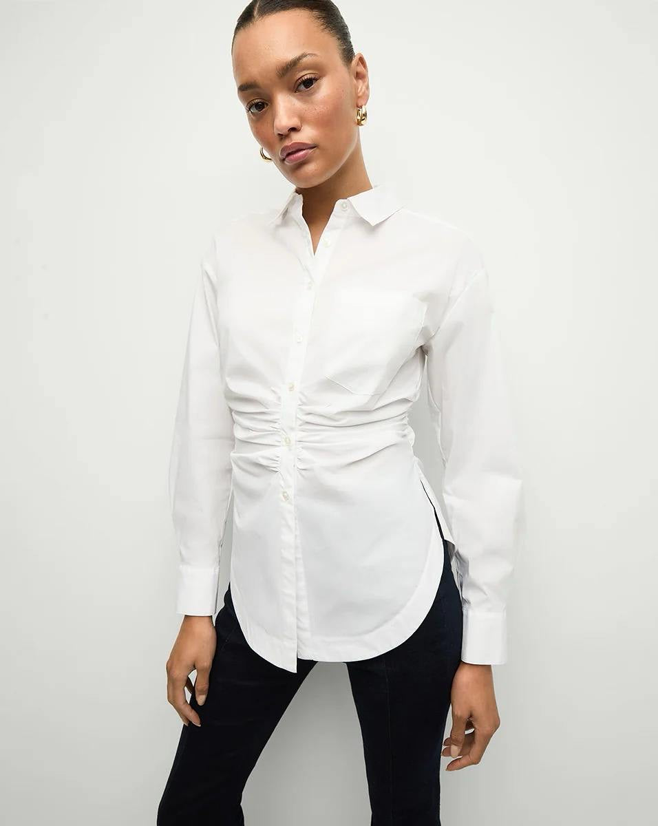 VB Bosco Ruched Cotton Blend Shirt Top