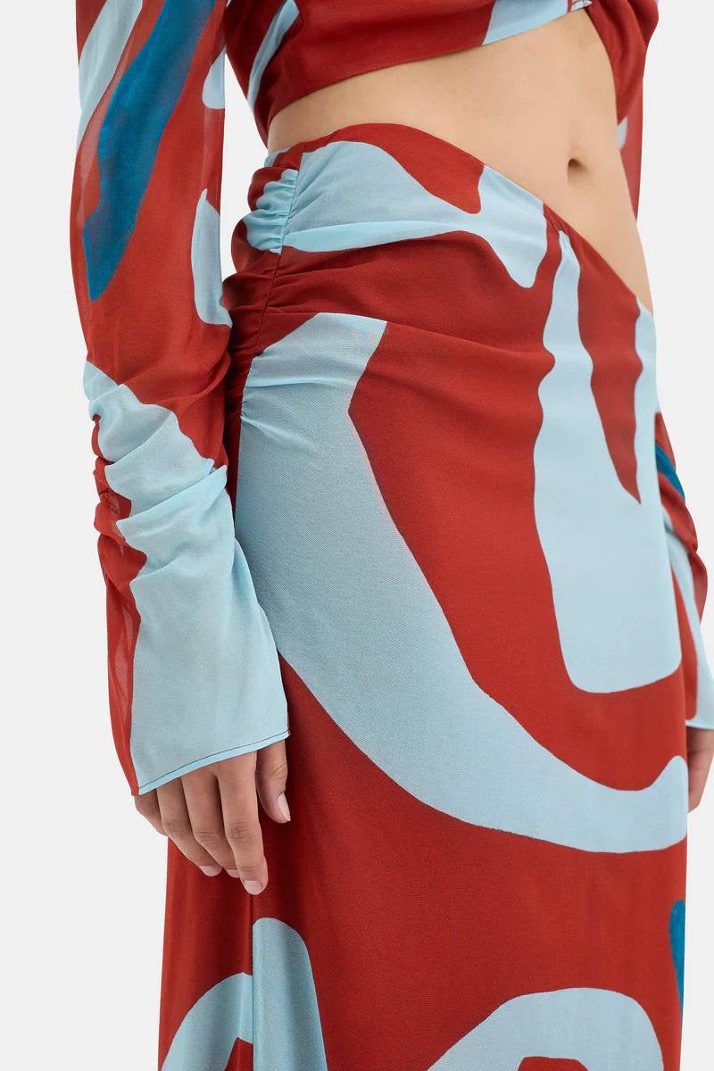 STL Frankie Gathered Silk Blend Midi Skirt