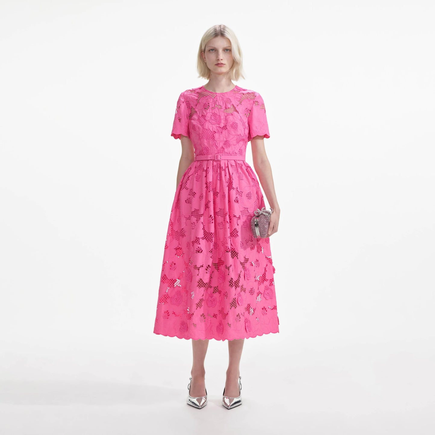 SP Pink Cotton Lace Midi Dress