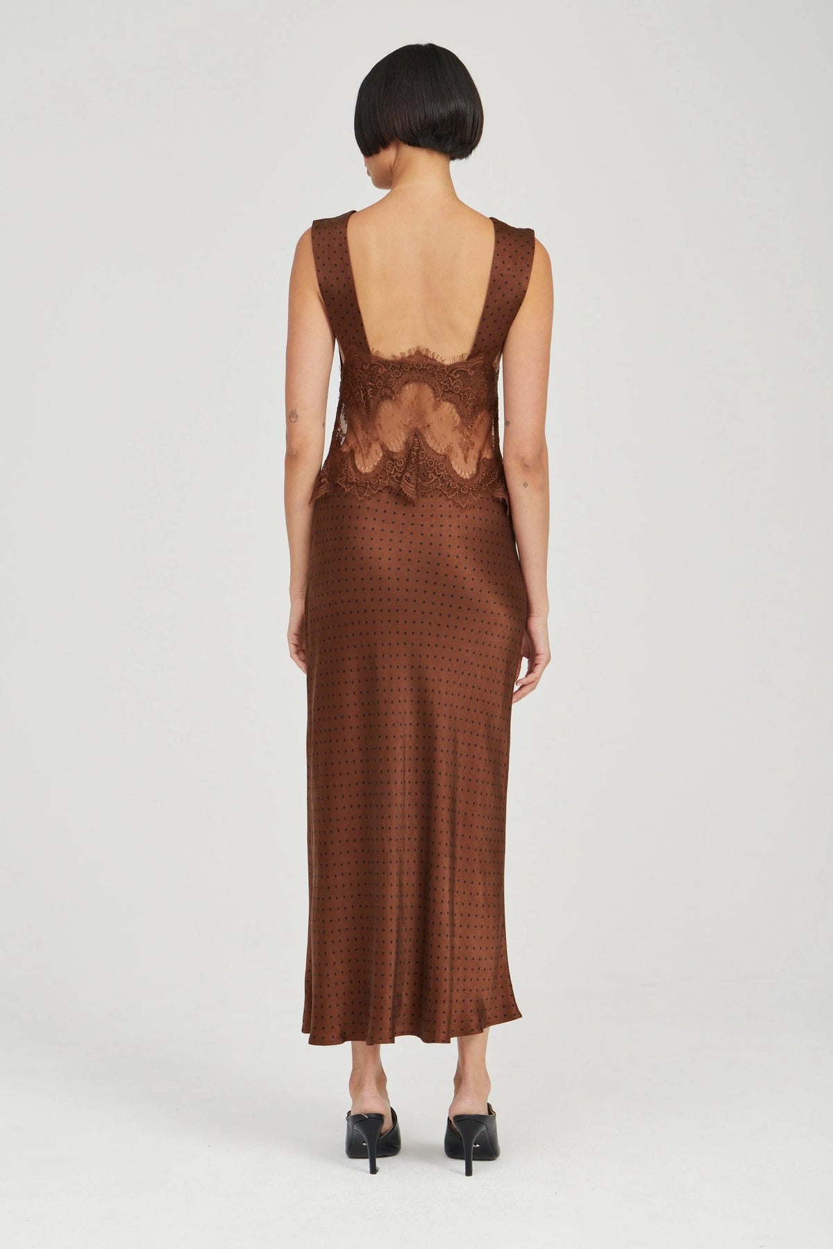 TF Visions Lace Deep V Cupro-rayon Satin Midi Maxi Dress