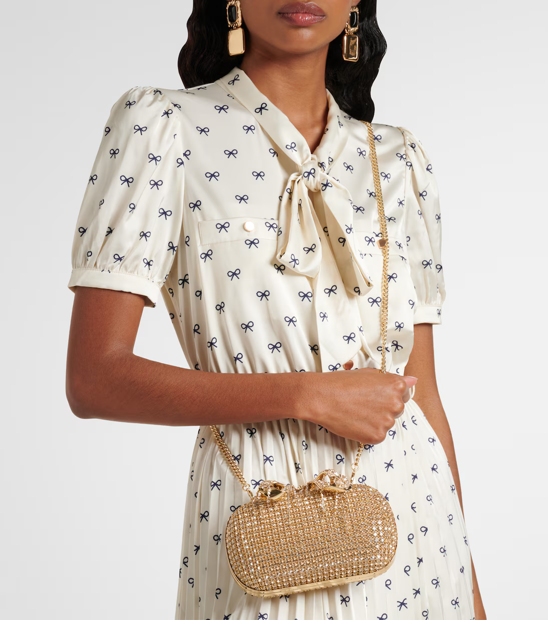 SP Cream Satin Bow Print Midi Dress