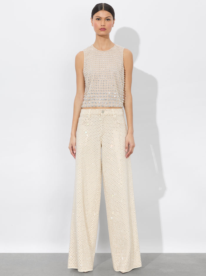 AO Trish Rhinestone Embellished Low-Rise Wide Leg Jean Pants