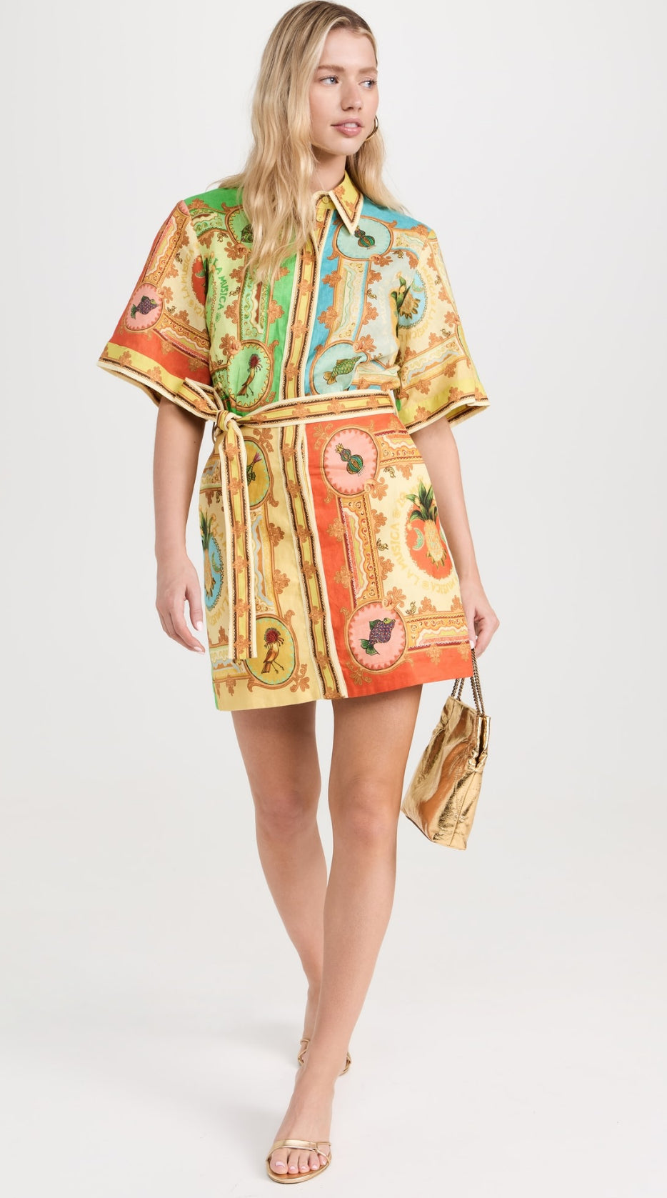 ALM La Musica Belted Linen Mini Dress Shirtdress