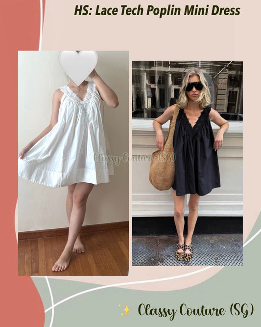 HS Lace Tech Poplin Mini Dress in White & Black