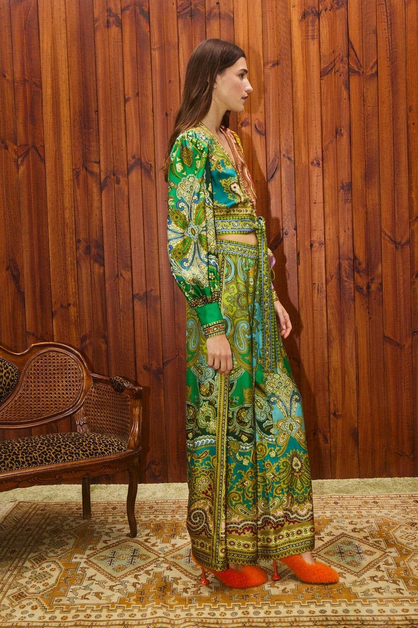 ALM Clemenza Spliced Crop Silk Blouse | Pants | Set