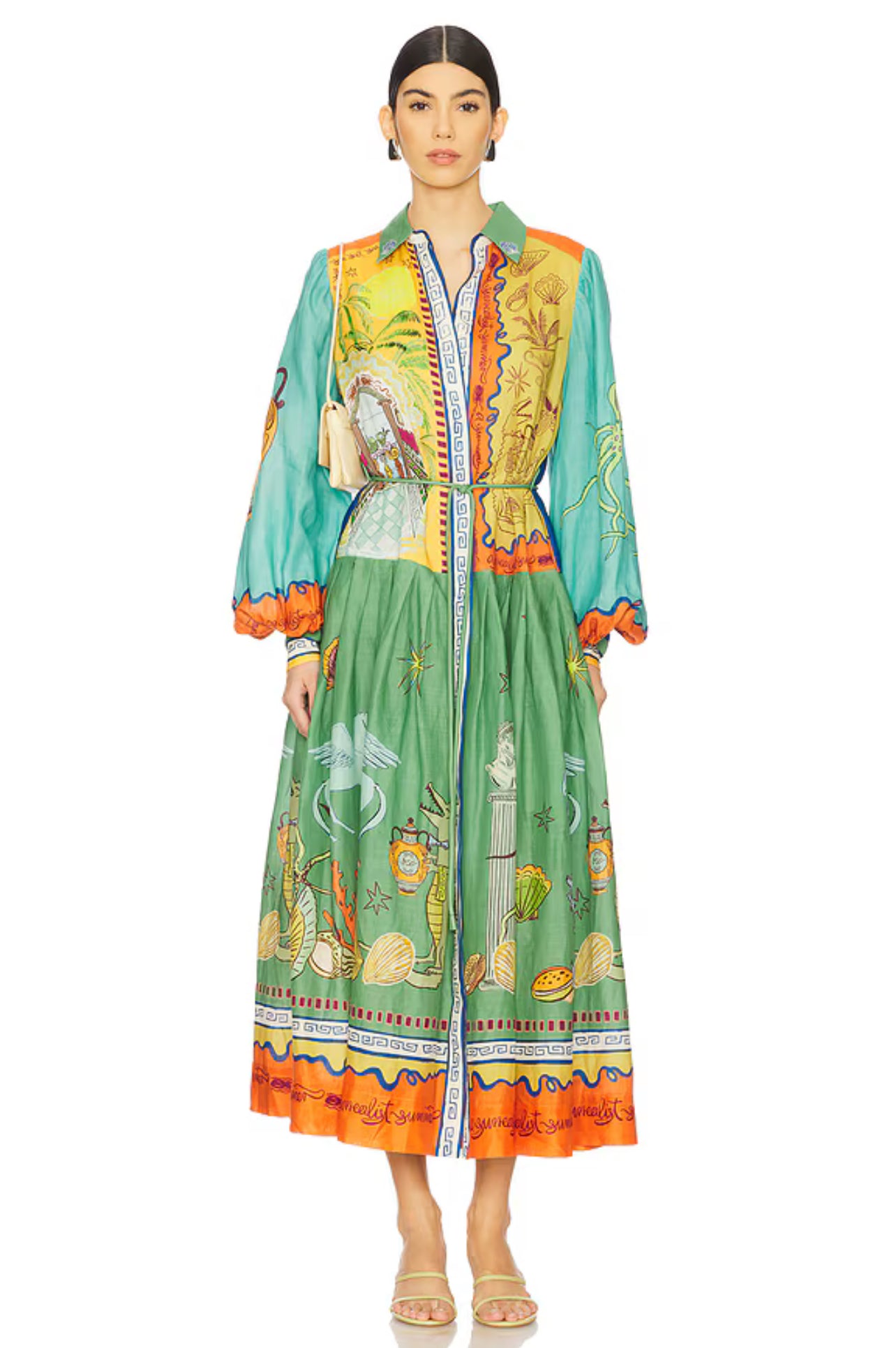 ALM Surrealist Summer Ramie Midi Dress Shirtdress