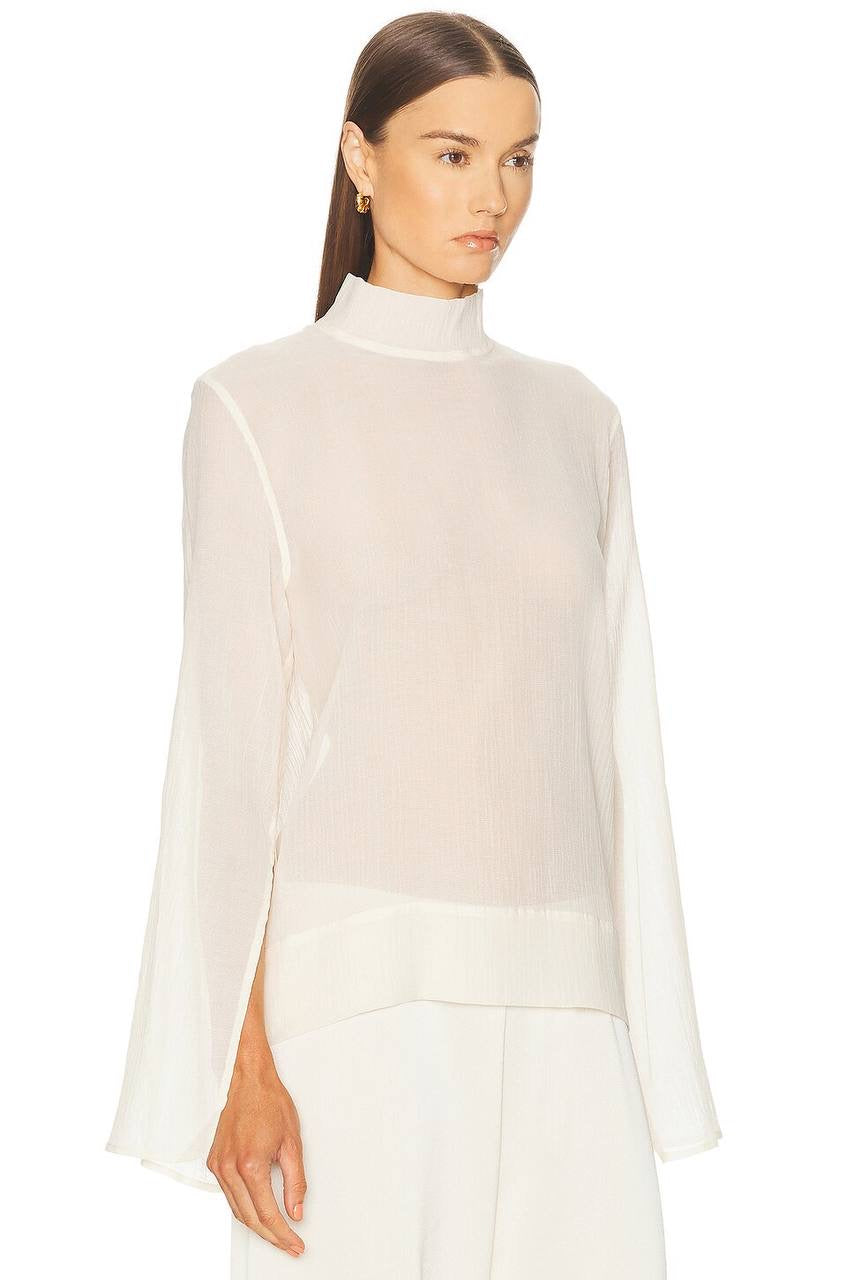 Tot Slit Sleeve Lyocell-Cashmere Turtleneck Blouse Sweater