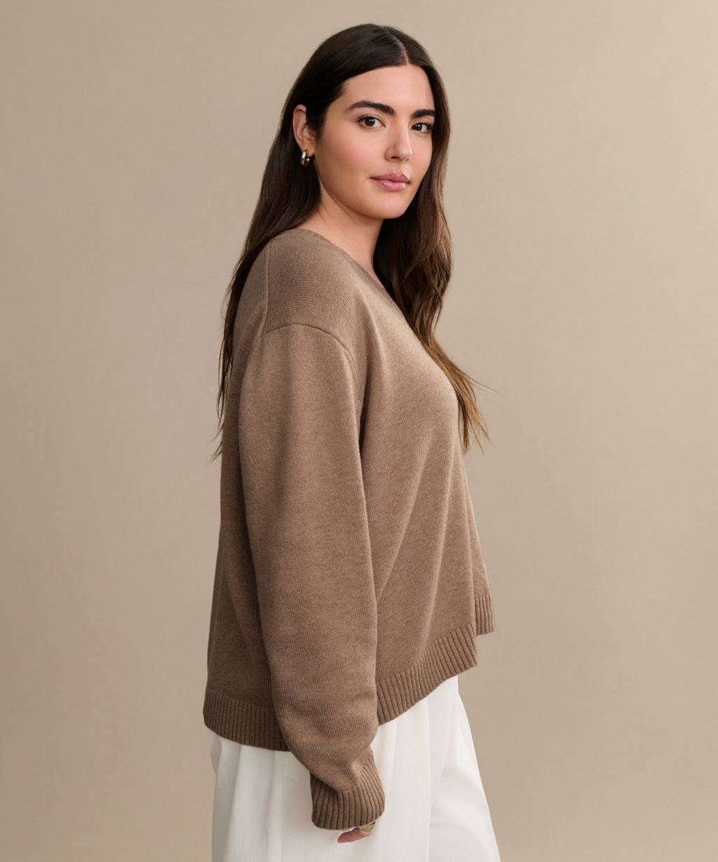 JK Simone V-Neck Wool-Cotton Pullover Sweater