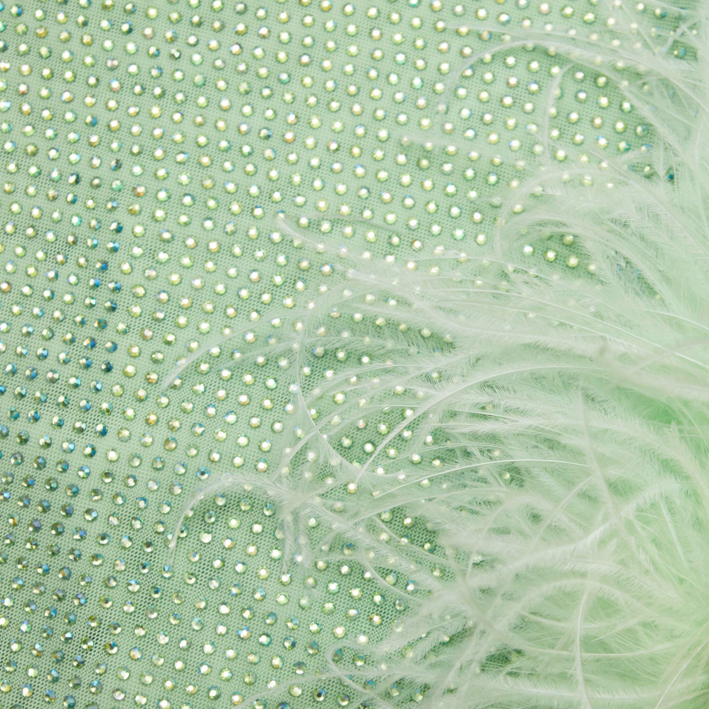 SP Green Rhinestone Feather Mini Dress