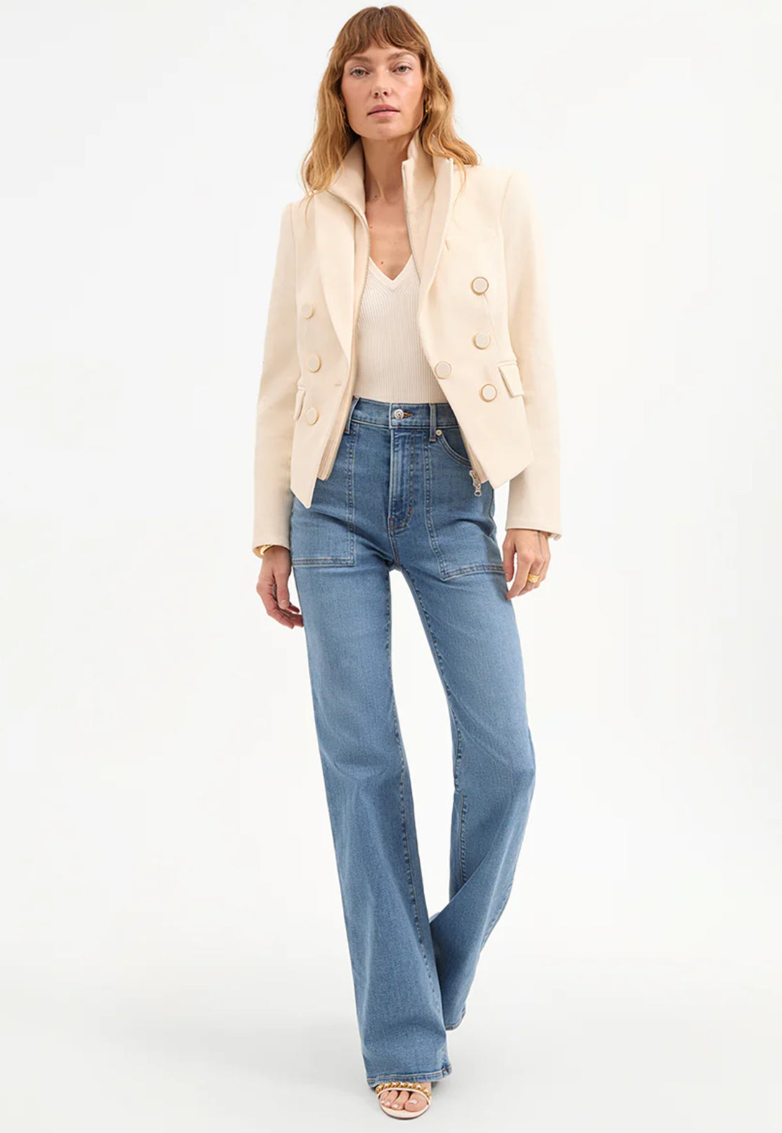 VB Diego Dickey Jacket | Liana Button-Up Vest Top | Kimra Straight-Leg Pant | Ecru Stretch-Cotton Set