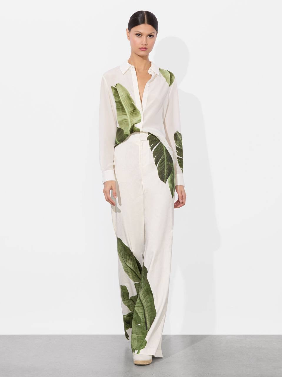 AO Willa Silk Long Sleeve Blouse Shirt in Jungle Palm