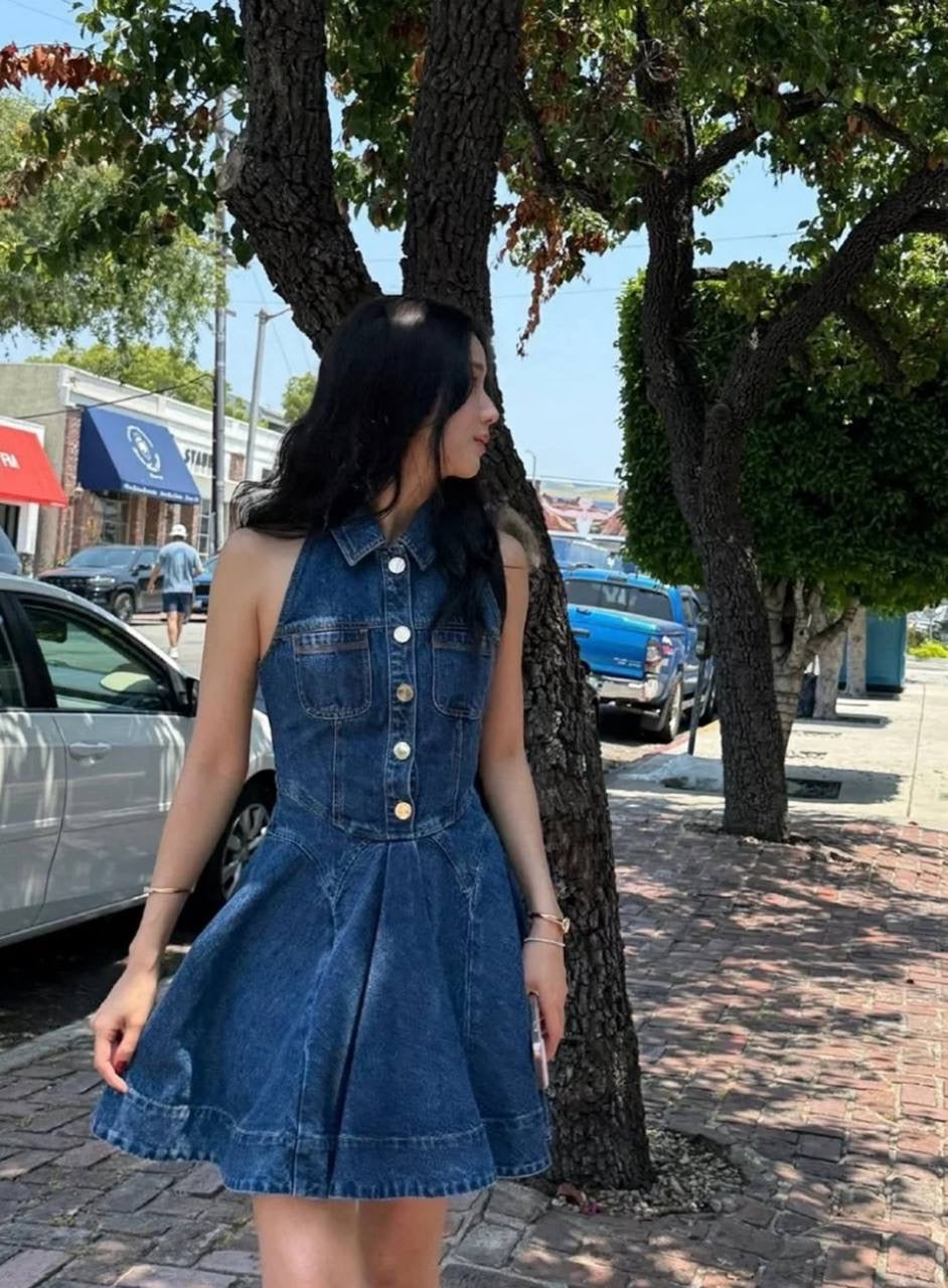 SP Denim Sleeveless Flared Mini Dress Jisoo