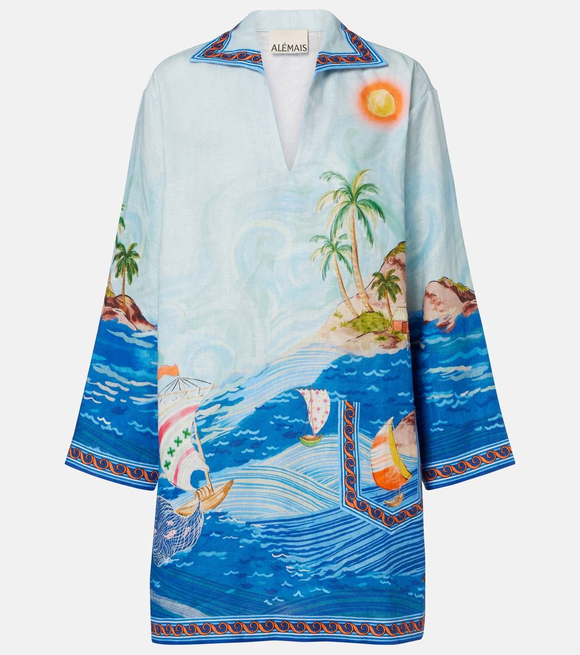ALM Island Printed Shift Linen Mini Dress