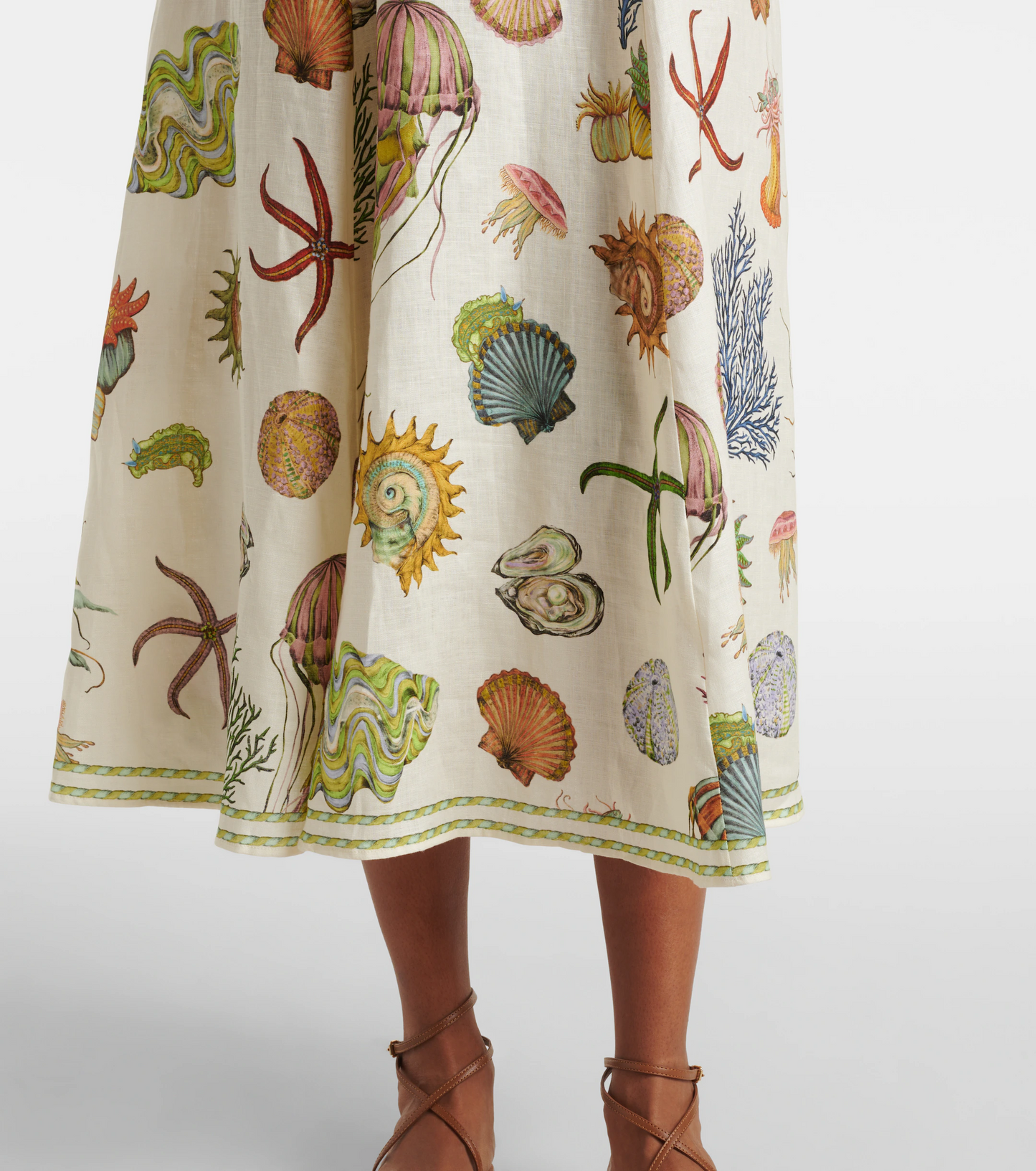 ALM Sea Puff Sleeve Linen Midi Dress
