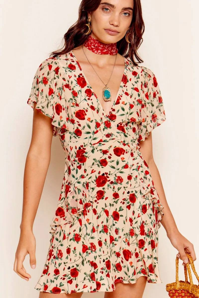 RX Sutton Flutter Sleeve Silk Mini Dress