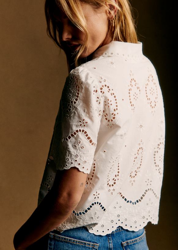 SZ Elvira Cotton Broderie Blouse Short Sleeved Shirt