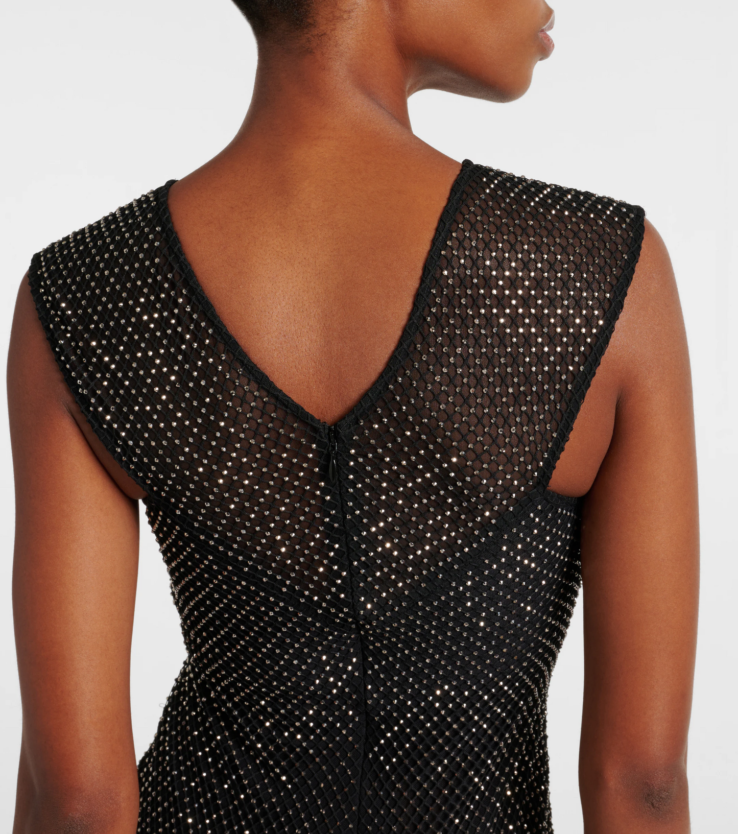 SP Black Rhinestone Fishnet Crossover Midi Dress