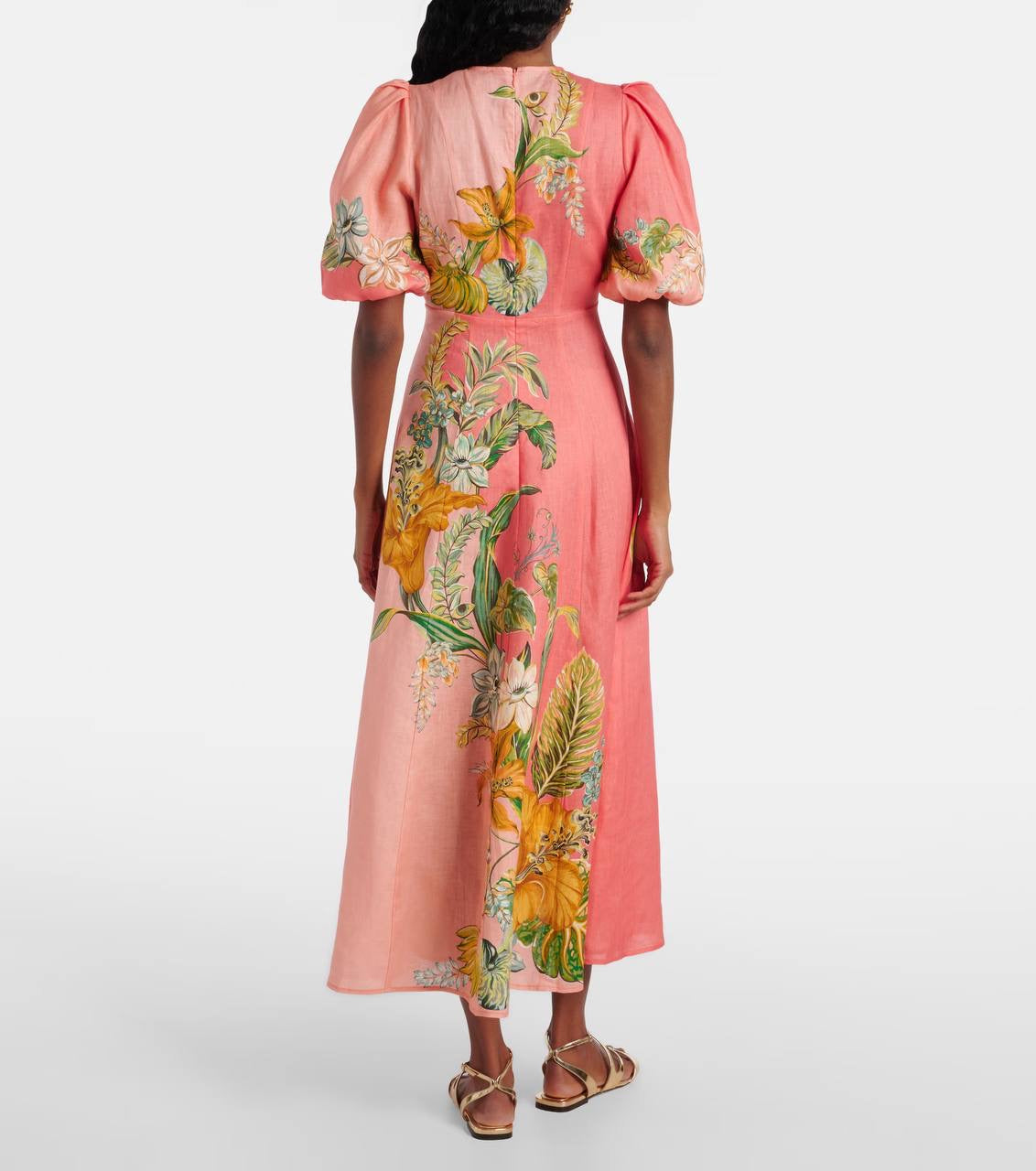 ALM Anika Linen Puff Sleeve Midi Dress