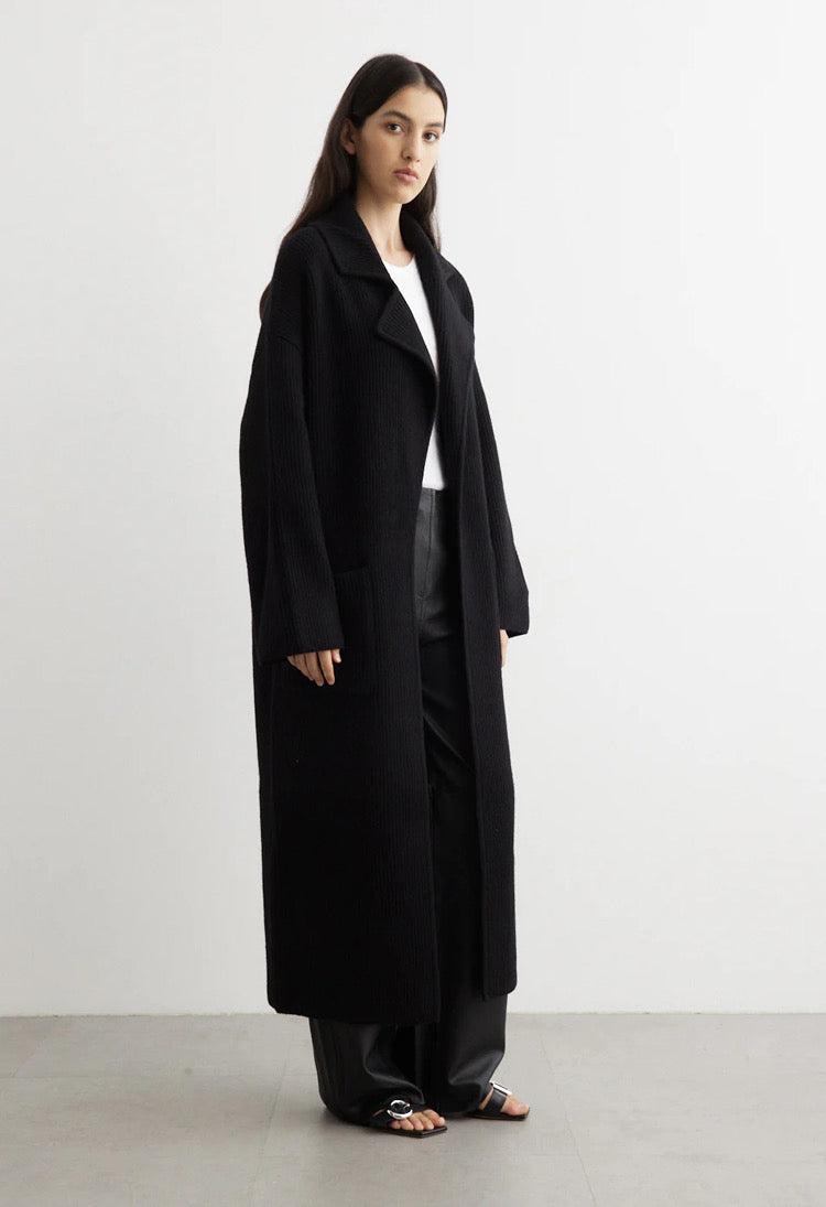 Tot Ribbed Knit Wool Blend Long Cardigan Coat