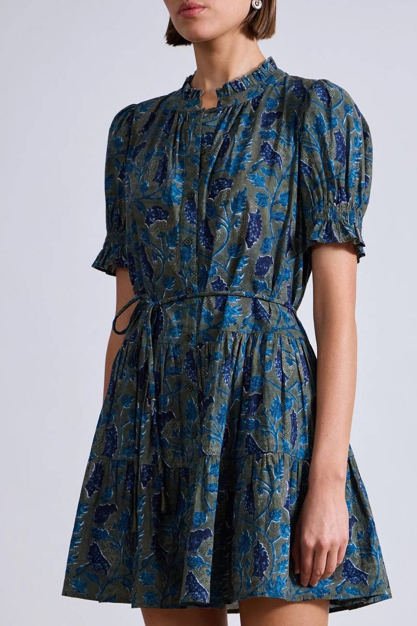 AA Las Alturas Cotton Mini Dress in Malene Floral Olive