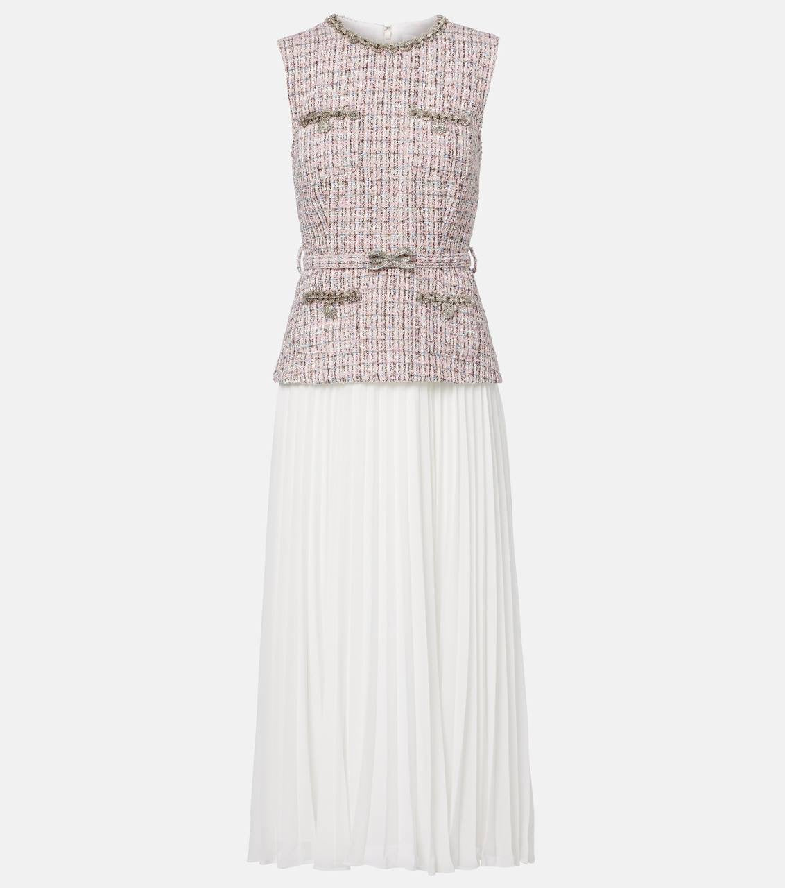 SP Pink Boucle Chiffon Collared Mini Dress | Bow Belted Midi Dress