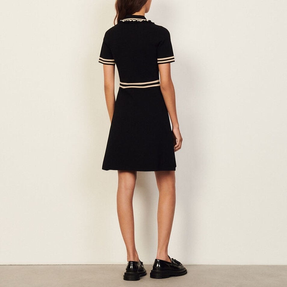 SD Short-Sleeved Mini Dress With Contrast Trim | Short Jacket-Style Coatigan Top | High-Waisted Knitted Skirt