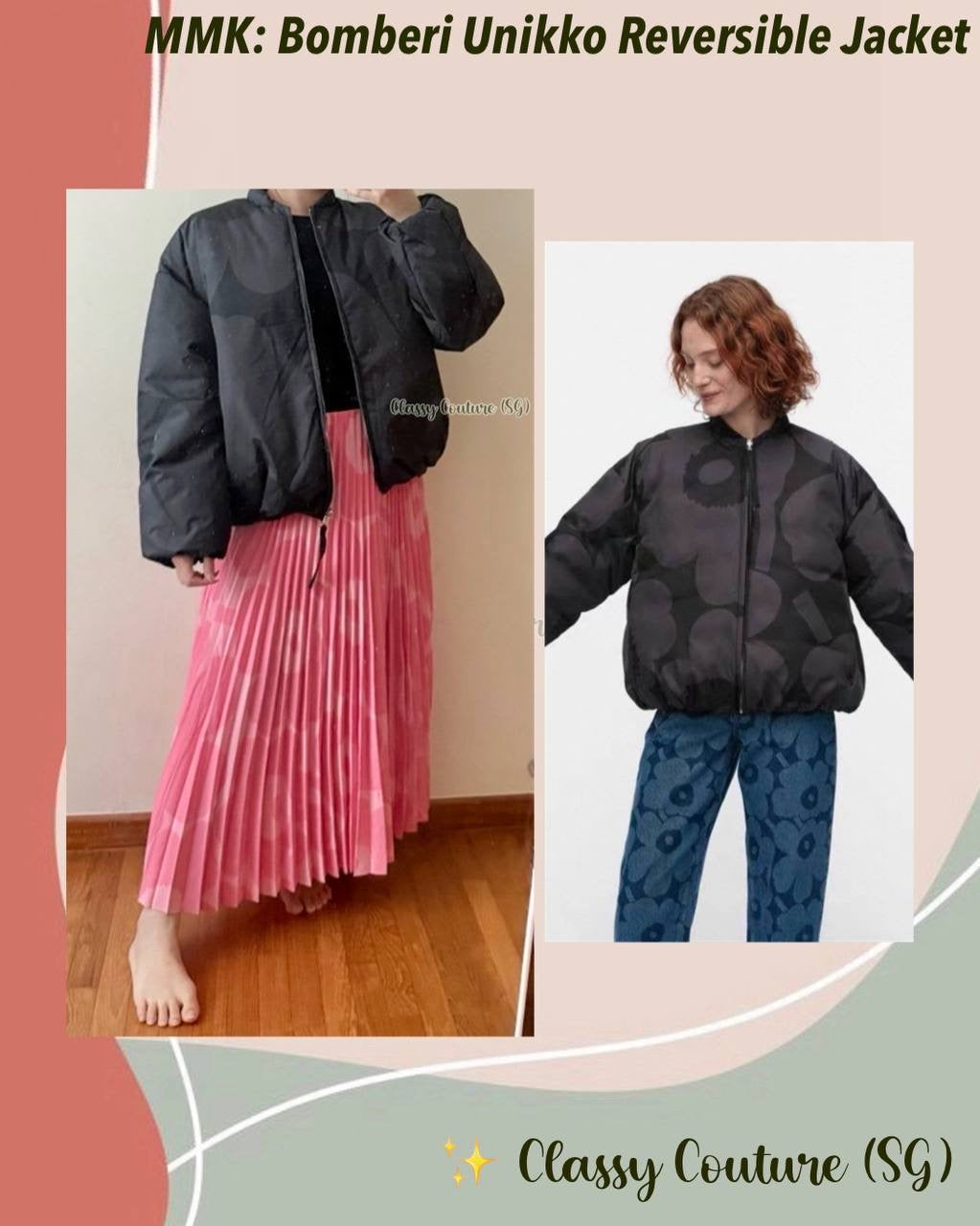 MMK Holkki Unikko Lightweight Reversible Padded Jacket in black/grey