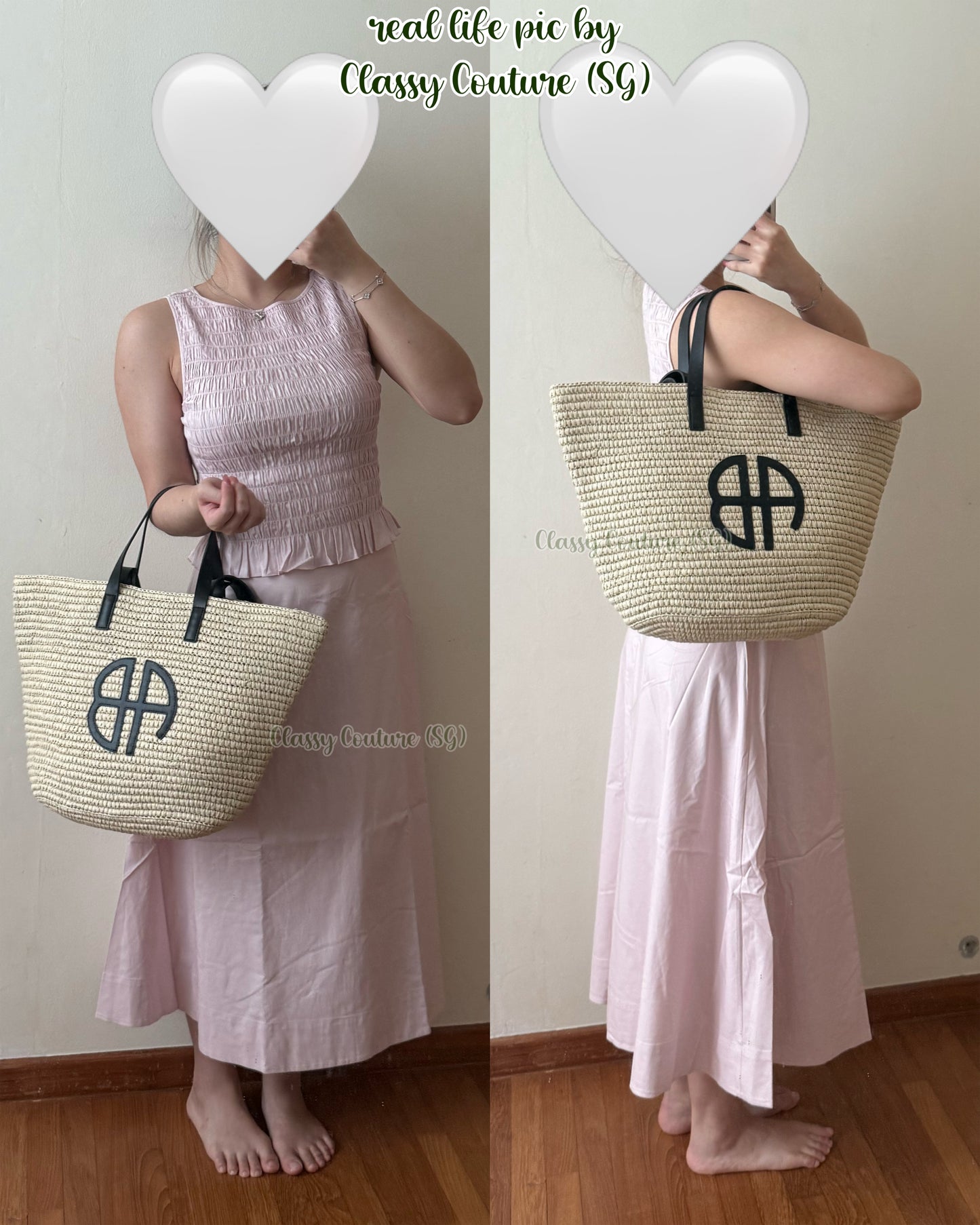 AB Palermo Leather Trim Raffia Straw Large Tote Bag