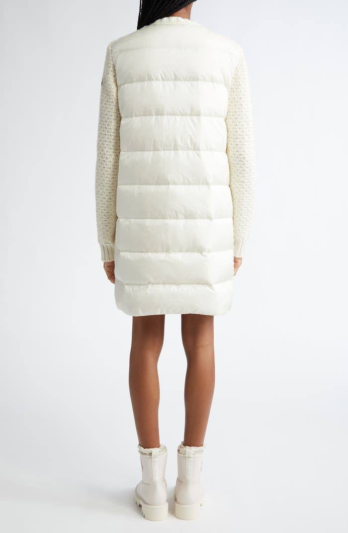 MC Mixed Media Padded Down Wool-Cotton Long Cardigan